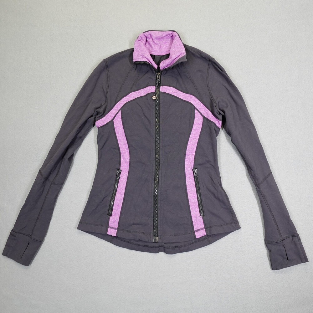 Lululemon Jacket Womens 8 Gray Define Full Zip Luon Purple Trim Yoga Activewear